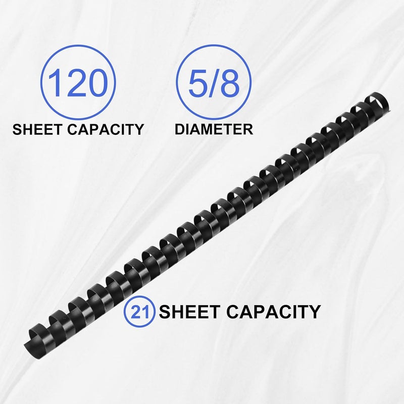 HDFCLUP 100 Pack Plastic Binding Combs, 5/8 Inch Diameter,120 Sheet Capacity, Letter Size, 21 Ring Black Comb Binding Spines for Notebook Calendar Picture Album (5/8 in, Black) - Image 5